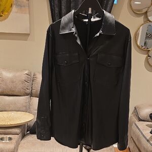 Express Black Faux Leather Shirt Jacket